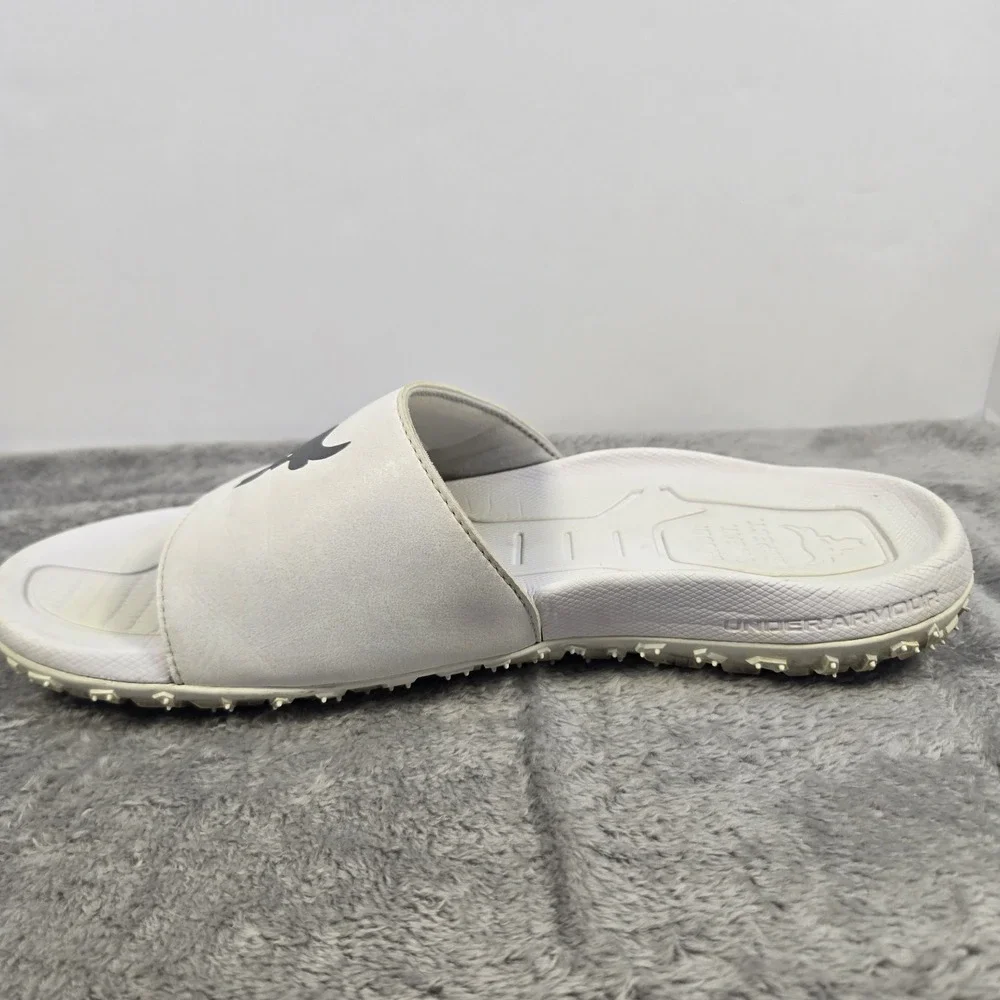 Under Armour Project Rock Slides Mens 10 White Michelin Gripper Sandals 3023761